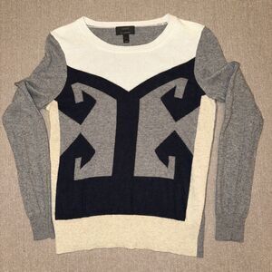J. Crew Women’s Small S White Black Grey Geometric Cashmere Wool Blend Sweater